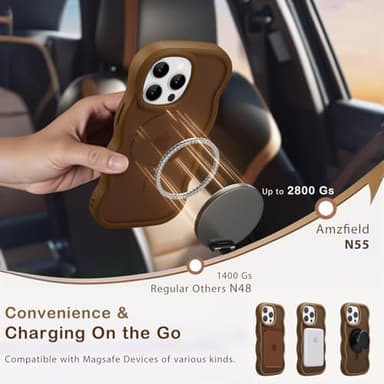 Amzfield Magnetic for iPhone 15 Pro Max Case, Compatible with Magsafe Wavy Frame Cute Translucent Matte Hard Back Silicone Bumper Shockproof Phone Case for iPhone 15 Pro Max Women Girls, Brown - Image 2