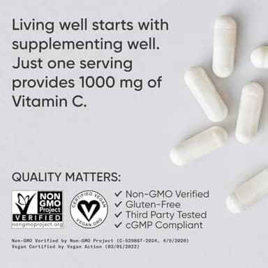 Sports Research High Potency Vitamin C Supplement - Vegan Veggie Capsules for Antioxidant Activity & Immune Support - Non-GMO Verified & Gluten Free - Ascorbic Acid Vitamin C 1000mg, 240 Count - Image 4