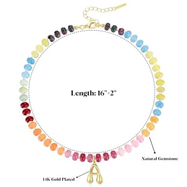 KissYan Initial Necklaces for Women, Colorful Beaded Gemstone Choker 14K Gold Bubble Letter Pendant Necklace Natural Stone Summer Beach Handmade Jewelry Gift(C) - Image 7
