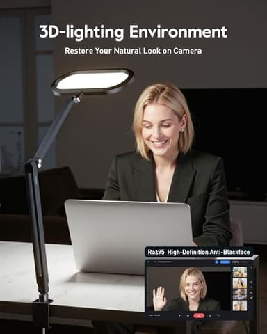 LED Desk Lamp for Home Office, Eye-Care Double-Sided Desk Light with Stepless Dimmable Knob Remote, Memory, Adjustable Arm Clip on Light for Video Recording, Zoom Call, Study, Flicker-Free, Glare-Free - Image 6