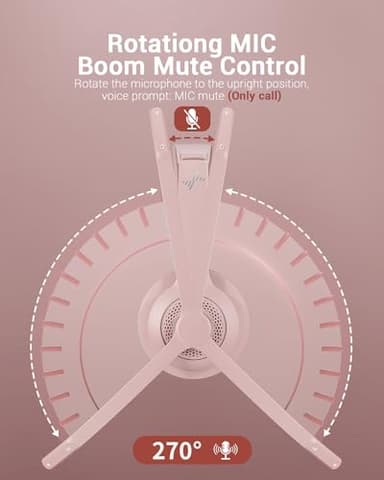 Wireless Headset with AI Noise Cancelling Microphone Bluetooth Headset - Bluetooth V5.2 Headphones with USB Dongle, Charging Base & Mic Mute for Computer/Laptop/PC/iPhone/Android/Cell Phones (Pink) - Image 6