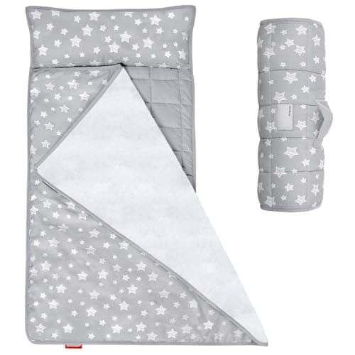 Moonsea Toddler Nap Mat with Pillow Fleece Minky Blanket, Lightweight, Soft Perfect for Kids Preschool, Daycare, Travel Sleeping Bag Boys and Girls, 21" x 50" Fit Standard Cot - Image 1