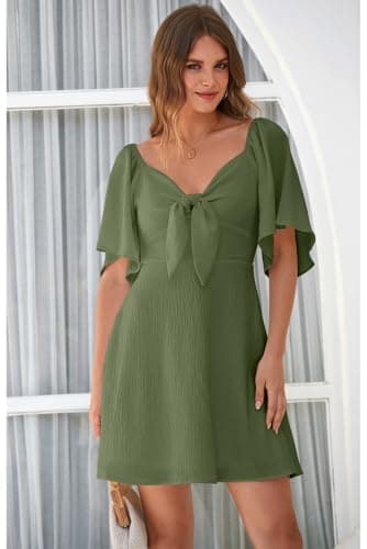 Dokotoo Cute Summer Dresses for Women 2025 Fashion Fall Outfits Wedding Guest Womens Easter Dresses for Women Sexy V-Neck Drawstring Cap Sleeve Elegant Solid Color Mini Dress - Image 2