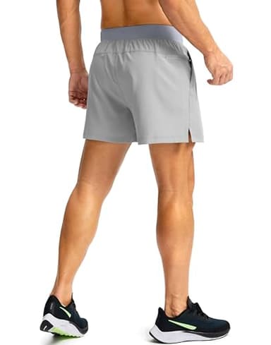 Soothfeel Men's Running Shorts with Zipper Pockets 5 Inch Lightweight Quick Dry Gym Athletic Workout Shorts for Men (Light Grey, L) - Image 2