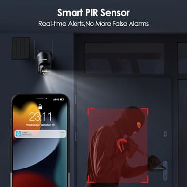 SEHMUA Solar Security Cameras Wireless Outdoor, 2K 360° View Battery Powered Outdoor Camera, WiFi Home Security with Spotlight Color Night Vision, PIR Sensor - Image 6