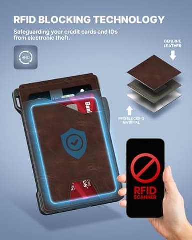 typecase Tactical Wallet for Men Card Holder: Pop Up Card Case, Genuine Leather, Smart, RFID Blocking, Slim, Minimalist, Thin, Front Pocket - 9-13 Card Capacitiy, ID Window, Money Clip (Brown) - Image 7