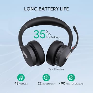 Yealink BH70 Dual Bluetooth Headset with Mic for Work, Wireless Teams Certified Headset for 35h Talking, 147g Headphone for Computer, 3 Mics, USB-A - Image 2