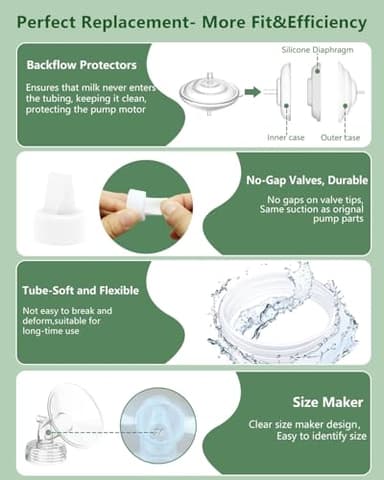 Breast Pump Parts Compatible with Spectra S1/S2/9 Plus/Synergy Gold, Full Set Replacement Parts for Spectra Include 19mm Flange, Duckbill Valve, Backflow Protector, Tubing, Bottle, Not Original Parts - Image 6
