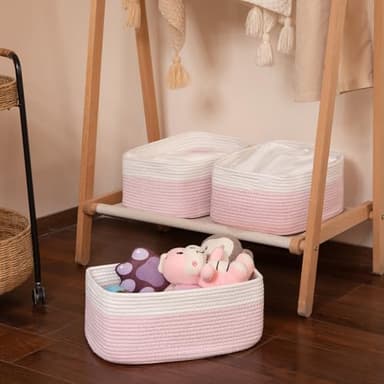 OIASKET Storage Baskets for Organizing 3 Pack, Woven Baskets for Shelves, Closet Organizer Bins Empty Gift Basket Toy Storage for Toys, Books, Towels, Clothes, 15"x11.42"x6.7", Pink - Image 7
