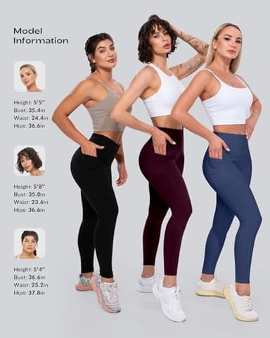 CHRLEISURE Leggings with Pockets for Women, High Waisted Tummy Control Workout Yoga Pants(5 Packs Black,Navy,Brown,Cassis,Green, L) - Image 6