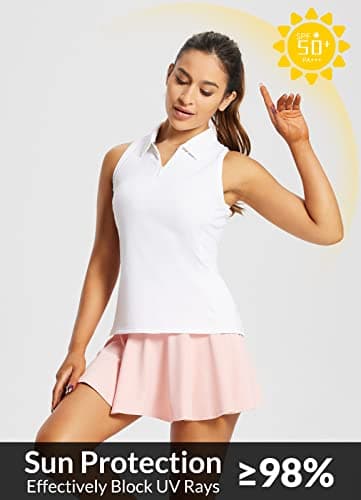 baleaf Women's Tennis Shirts Tank Tops Sleeveless Golf Polo Racerback with Collar Athletic Tanks Quick Dry-White-S - Image 2