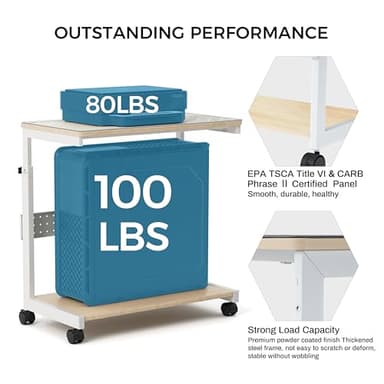 EUREKA ERGONOMIC PC Stand Computer Cart, Height Adjustable Tower Stand 2-Tier Suit for ATX Case Printer, Metal Rolling Cart on Wheels for Gaming Home Office, Maple - Image 7