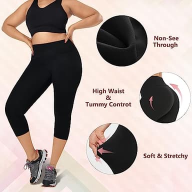 we fleece 3 Pack Plus Size Capri Leggings for Women -Stretchy X-Large-4X Tummy Control High Waist Spandex Workout Yoga Pants - Image 5