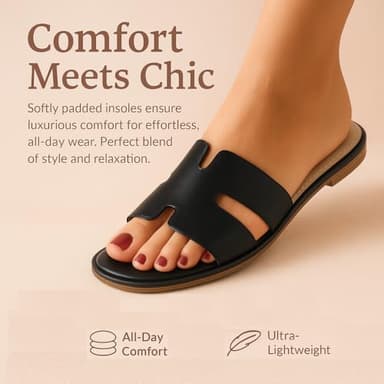 CUSHIONAIRE Voyage Cutout Strap Slides for Women, Slip On Summer Flats, Trendy Footwear, Comfortable Vacation Style Sandals for Women 2025, BLACK 8.5 - Image 3