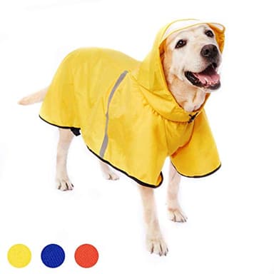 Dog Raincoat with Adjustable Belly Strap and Leash Hole - Hoodie with Reflective Strip - Waterproof Slicker Lightweight Breathable Rain Poncho Jacket for Medium Large Dogs - Easy to Wear, Yellow 4XL - Image 1