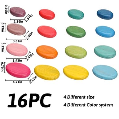OESSUF 16pcs Extra-Large Wooden Sorting Stacking Rocks - Safe Montessori Toys for 1-3 Year Old, Waldorf Wooden Blocks for Toddlers 1-3, Smooth Stacking Stones for Toddlers, for Kids - Image 2