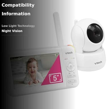 VTech Video Baby Monitor with 5" LCD Screen, Up to 17Hrs Video & 31Hrs Audio Battery Life, Night Vision, 1000ft Range, Pan-Tilt-Zoom, Lullabies, Soothing Sounds, Temperature Sensor, No WiFi: 924W - Image 3
