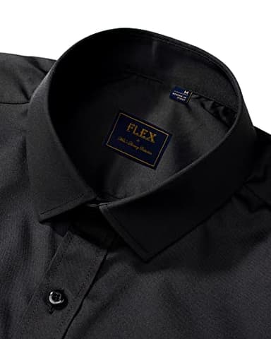 J.VER Men's Dress Shirts Solid Long Sleeve Stretch Wrinkle-Free Formal Shirt Business Casual Button Down Shirts Black Medium - Image 3