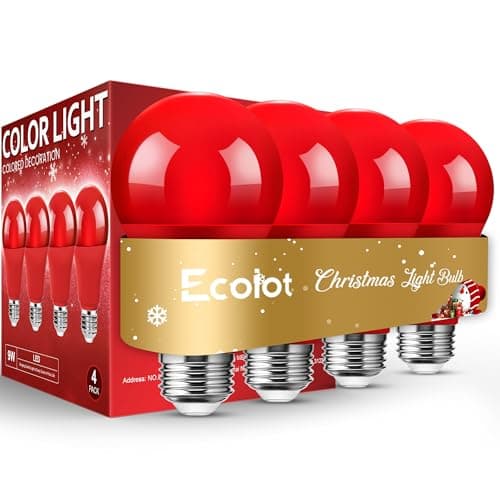 Red Light Bulb, Red Christmas Light Bulb A19 9W (60W Equivalent), 120V E26 Base A19 LED Colored Bulb, Color LED Bulbs, 4 Pack for Party, Porch, Holiday Lighting