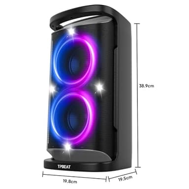 TPBEAT Portable Bluetooth Party Speaker: 160W Peak Powerful Loud Sound Deep Bass Wireless Boombox Large Subwoofer 15 Hours Battery Life Fast Charging with Led Light Show for Outdoor Camping Backyard - Image 8