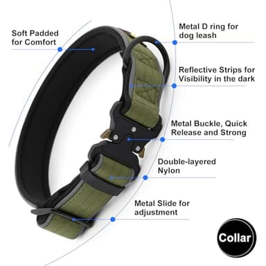 Plutus Pet Tactical Dog Collar, Reflective, Adjustable Heavy Duty Dog Collar, Soft Padded and Comfortable, for Small Medium and Large Dogs (Ranger Green, XL) - Image 3