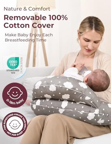 Momcozy Nursing Pillow for Breastfeeding, Original Plus Size Breastfeeding Pillows for More Support for Mom and Baby, with Adjustable Waist Strap and Removable Cotton Cover, Grey - Image 5