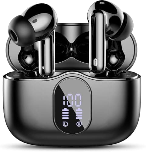 Wireless Earbuds, Bluetooth 5.4 Headphones Bass Stereo, Ear Buds with Noise Cancelling Mic LED Display, IP7 Waterproof in Ear Earphones, 36H Playtime for Laptop Pad Phones Sports Workout, Black - Image 1
