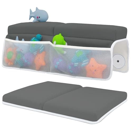 Comfortable Baby Bath Kneeler and Elbow Rest Pad Set – Thick Memory Foam Bath Kneeling Pad with Elbow Support – Baby Bathtub Cushion with Toy Organizer for Bathing Infant or Toddler - Dark Grey - Image 1