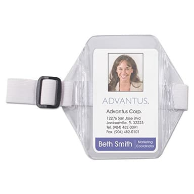 Advantus Arm Badge Holders, Vertical, Textured Clear 5" x 5" Holder, 2.5" x 4" Insert, 12/Pack - Image 1
