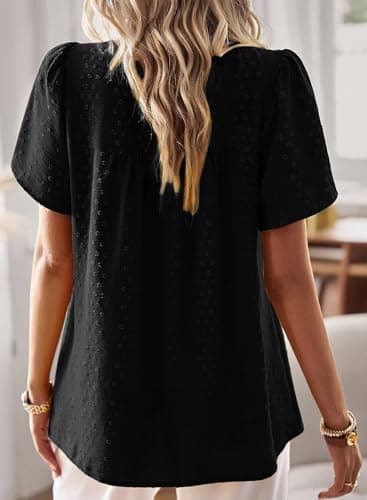 Falechay Spring Womens Tops Dressy Casual Crewneck Womens Lace Crochet Tunic Tops Short Sleeve Short Sleeve Shirts Black Blouses for Women Plus Size XL - Image 3