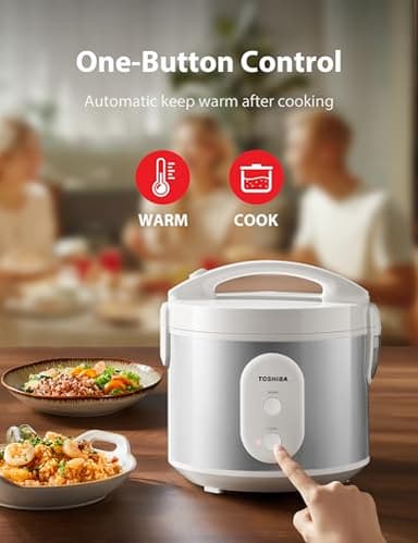 TOSHIBA Rice Cooker & Steamer Simple 5.5 Cup(Uncooked) with Steaming Basket, Removable Non-Stick Inner Pot & Inner Lid, for Soups, Stews, Grains&Oatmeal, One Touch&Keep Warm Function, Silvery White - Image 3