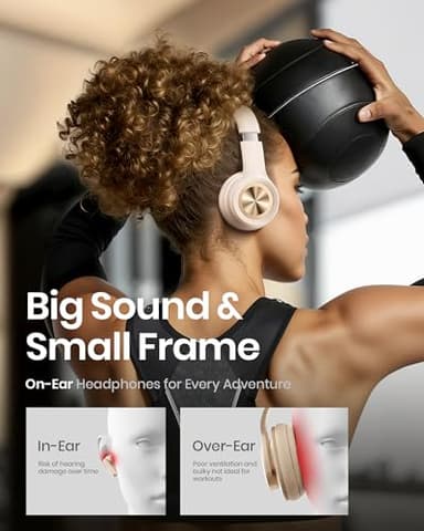 Picun Solo6 Wireless Bluetooth Headphones, 5EQ Music Mode, On-Ear Headphone with Built-in Microphone, Foldable Headset with 140H Battery Life, App Control for Girls, Home, School, Travel (Khaki) - Image 5