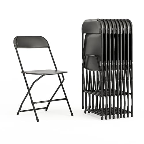 Flash Furniture Hercules Set of 10 Indoor/Outdoor Heavy-Duty Plastic Folding Chairs, Foldable Commercial Stacking Chairs with 650-lb. Static Weight Capacity, Black - Image 1