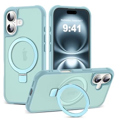 SKYLMW Compatible with iPhone 16 Case with Invisible Magnetic O-Ring Stand Military-Grade Translucent Case for iPhone 16 6.1" [Compatible with Mag-Safe][Great Grip Feeling], Blue - Image 1