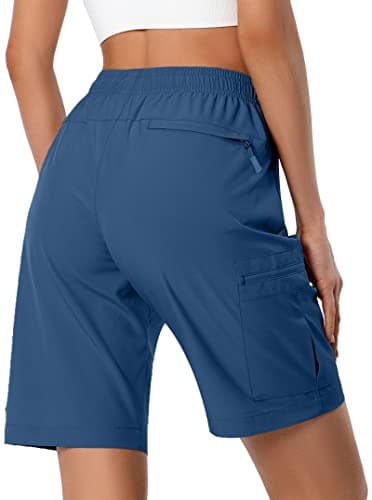 Women's Lightweight Hiking Cargo Shorts Quick Dry Athletic Shorts for Camping Travel Golf with Zipper Pockets Water Resistant Blue - Image 3