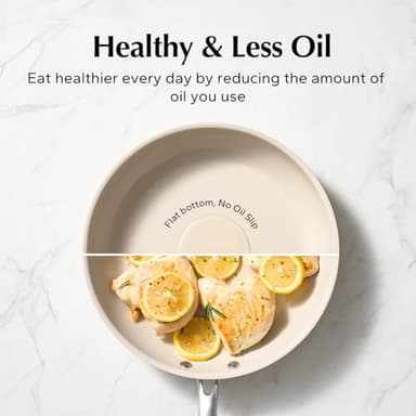 Redchef Nonstick Frying Pans Set, Ceramic Pan Skillet, Non Toxic Pans for Cooking, 8" 9.5" 11" Ceramic Frying Pan Set PFAS & PTFE & PFOA Free with Stay Cool Handle, Dishwasher & Oven Safe, Beige White - Image 2