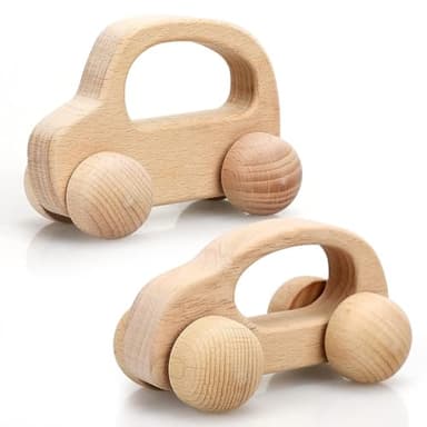 TOY Life Wooden Toys Cars, Montessori Toys for Babies 0-6-12 Months, Rattle Cars for Toddlers 1-3, Wooden Baby Toys Gift 1 Year Old, Baby Boy Girl Nursery Decor, 1 Year Old Boy Birthday Gift - Image 1
