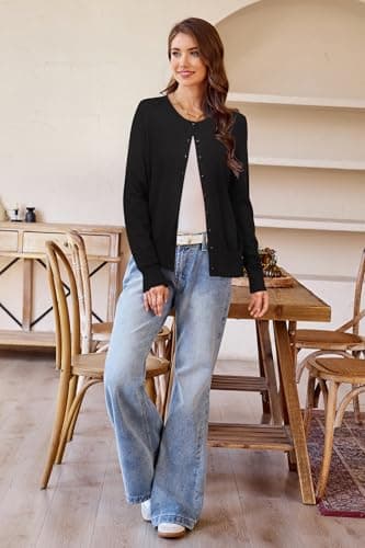 Newshows Women's 2025 Fashion Cardigan Sweater Lightweight Tops Work Casual Long Sleeve Crew Neck Soft Knit Dressy Outfits Business Clothing(Black,Medium) - Image 5