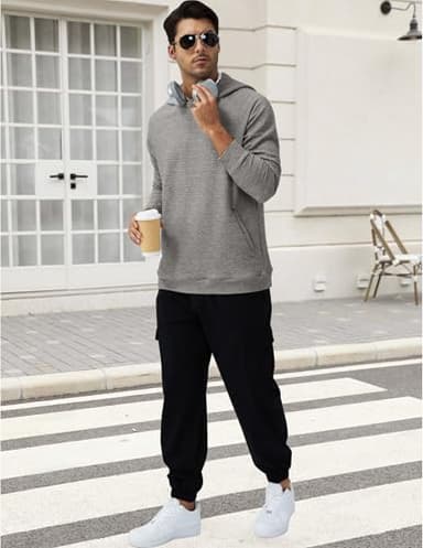 3rd hill Mens Textured Hooded Sweatshirt Long Sleeve Knit Pullover Hoodie Soft Classic Solid Jumper Sweater With Pockets Dark Grey - Image 3