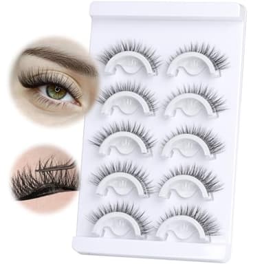 Self Adhesive Eyelashes Natural Look Press On Lashes No Glue Needed Wispy Reusable Self Adhesive Lashes without Eyeliner Clear Band Pre Glued Lashes Cat Eye Lashes Faux Mink Lashes 5 Pairs - Image 7