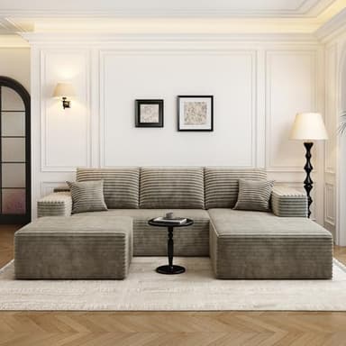 107.5"Cloud Modular Sectional Couch with 1 Ottoman,Modern Minimalist Upholstered Couches, Comfort U Shaped Sofa for Living Room,Deep Seat Corner Couch，No Assembly Required (Camel,Right Facing Chaise) - Image 3