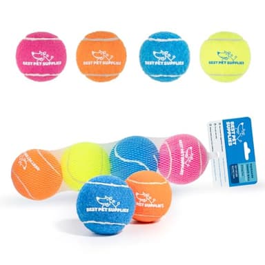 Best Pet Supplies Interactive Squeaky Dog Chew Toy, Ideal Dog Toys for Chewers, Small, Medium & Large Dogs, and Fetch Lovers - Tennis (Assorted Color), Medium (Pack of 4) - Image 2