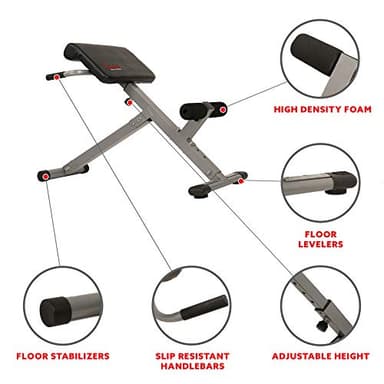 Sunny Health & Fitness 45-Degree Hyperextension Roman Chair with Adjustable Height and Back, Glute, Hamstring, and Ab Workouts Foldable Sit Up Gym Bench for Home, Gray - SF-BH6629 - Image 3