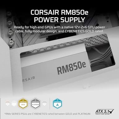 CORSAIR RM850e (2025) Fully Modular Low-Noise ATX Power Supply with 12V-2x6 Cable – ATX 3.1 & PCIe 5.1 Compliant, Cybenetics Gold Efficiency, 105°C-Rated Capacitors, Modern Standby Mode – White - Image 2