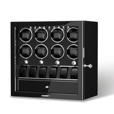 DUKWIN Watch Winder for 8 Automatic Watches,Lockable Watch Winders with Watch Holder and Jewelry Storage, Super Quiet Mabuchi Motor with High-Gloss Piano Lacquer Finish,Built-in Illumination-Black - Image 1