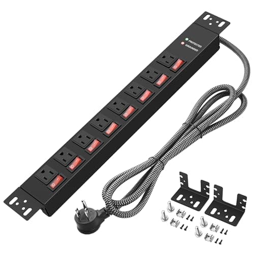 Rack Mount Power Strips,8 Outlet Strips Surge Protector with Individual Switches, PDU Power Strip for Server Racks, 14AWG Heavy-Duty Braided Extension Cord,2700J,15A 125V 1875W (10 FT Cable) - Image 1