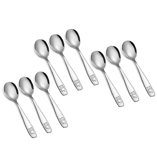 Pimoys 9 Pieces Toddler Spoons Kids Spoons, Kids Silverware Stainless Steel Toddler Utensils Metal Kids Cutlery Set Baby and Children Safe Flatware, Perfect for Small Hands - Image 1