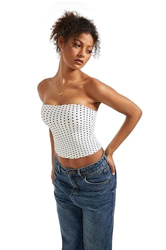 SUUKSESS Women Sexy Tube Top Summer Y2K Going Out Tops Casual Sleeveless Double Lined Basic Tank Top (White Polka Dots, S) - Image 5
