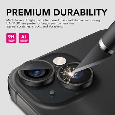 Upcommon UARMOR Glass 3 Pack Clear Screen Protector & 1 Pack Camera Lens Protector for [ iPhone 15 ] 9H Tempered Glass with Easy Installation Kits (3+1 Pack) - Image 3