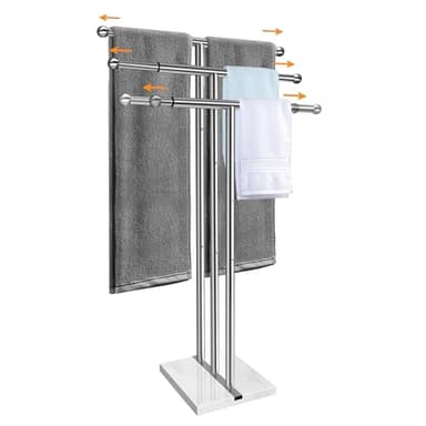 Kayfia 40" Standing Towel Rack with Weighted Marble Base, Width Adjustable & Taller Bathroom Towel Rack Stand, 3-Tier Towel Racks for Bathroom, Multiple Spaces Stainless Steel Brushed Finish - Image 1